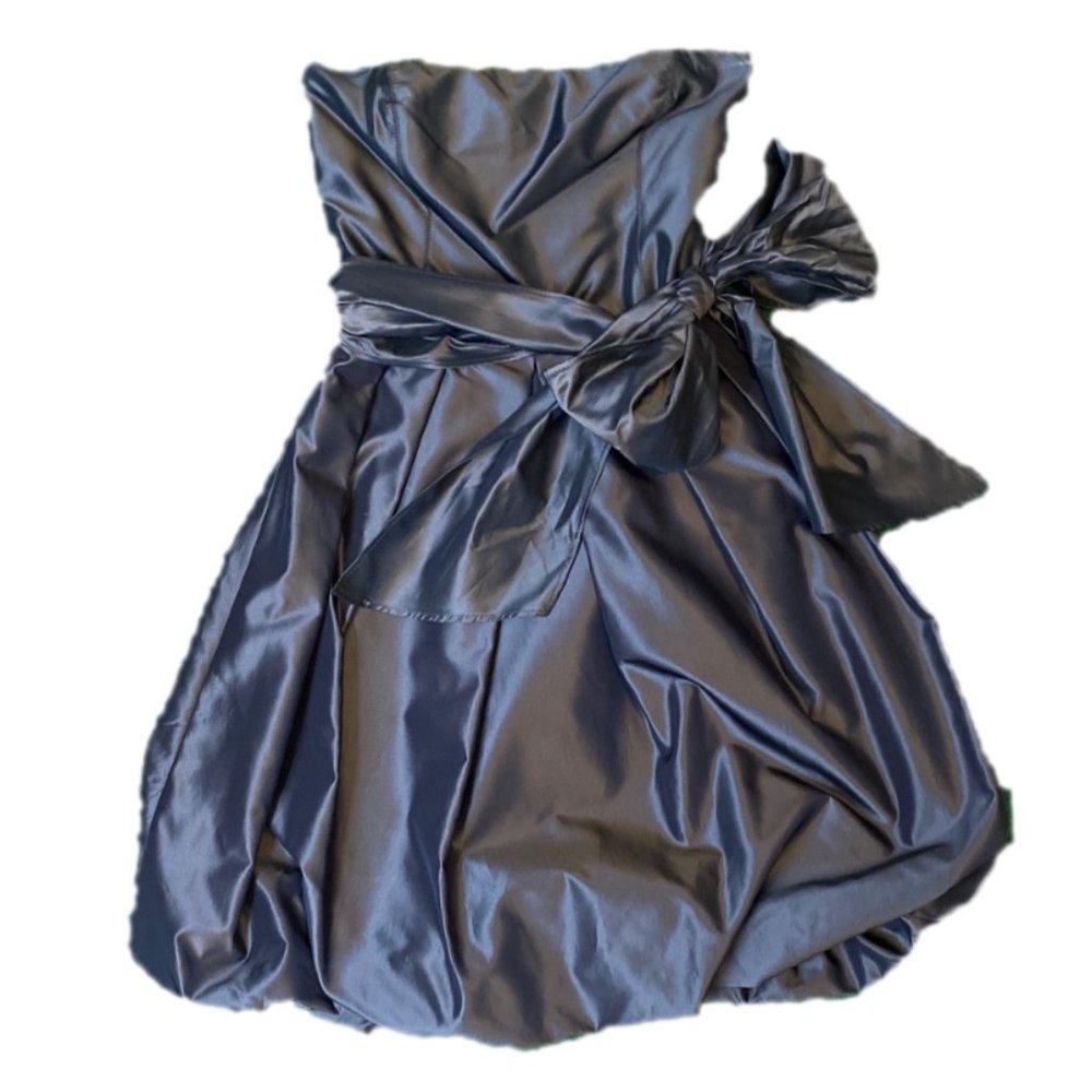 Shiny Gun Metal Grey Strapless Bubble Dress